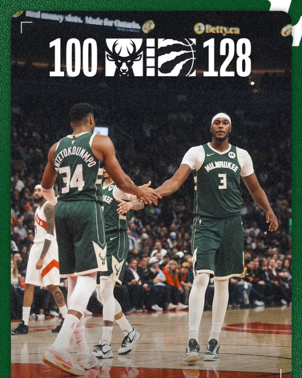 云天华成 背靠背28分惨败，送猛龙3连胜！字母三节22分8板，雄鹿仍东部第四